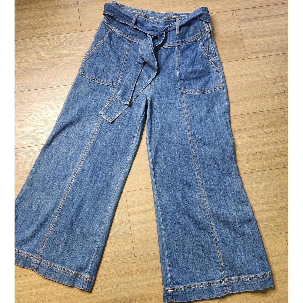 Pilcro Anthropologie High-Rise Wide-Leg Cropped Belted Jeans Sz 28 - Picture 4 of 13